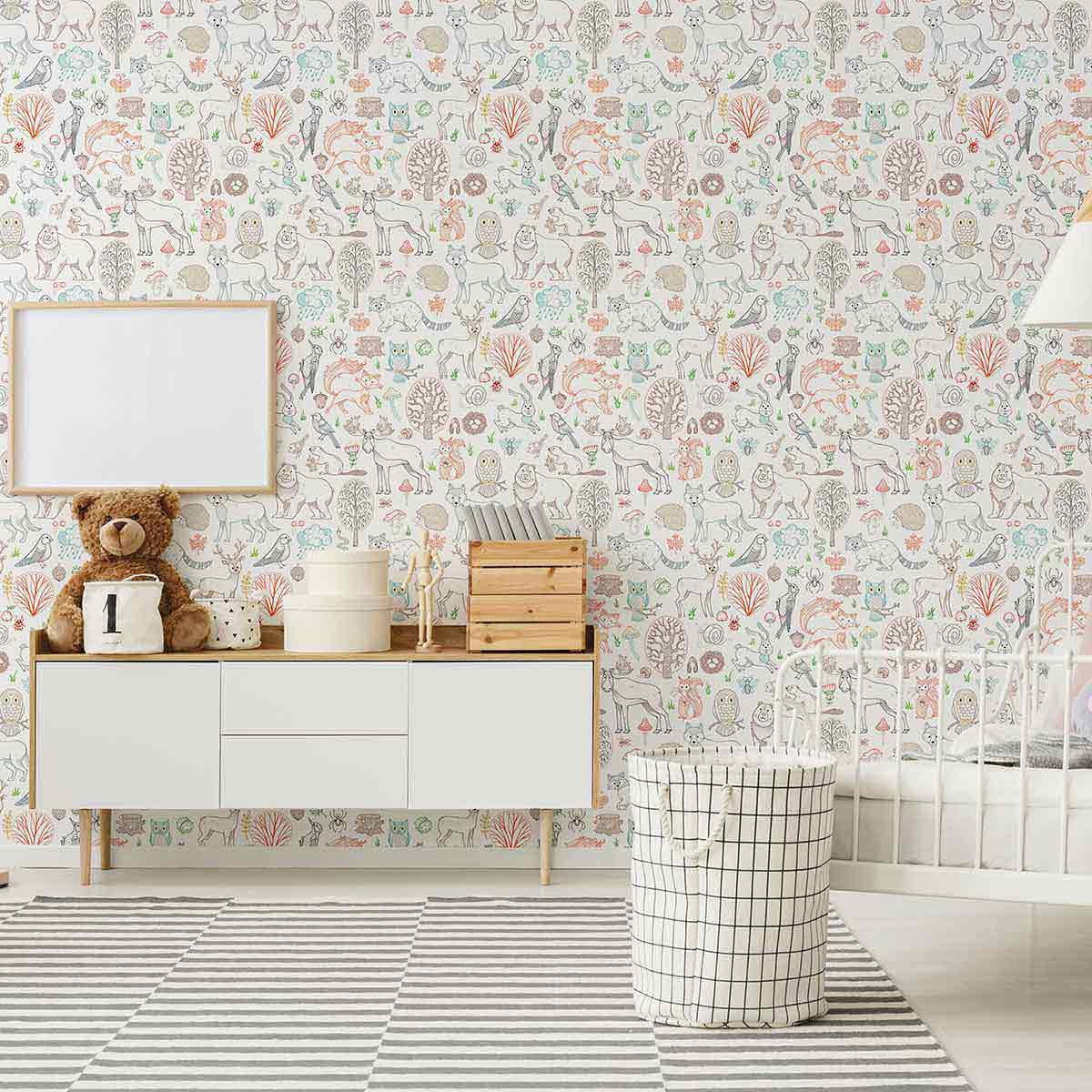 Purple Animals Peel and Stick Removable Wallpaper - Self-Adhesive Decorative Wall Covering for Kids Room, Nursery, Dorm - Easy to Apply & Remove - 3008 Design