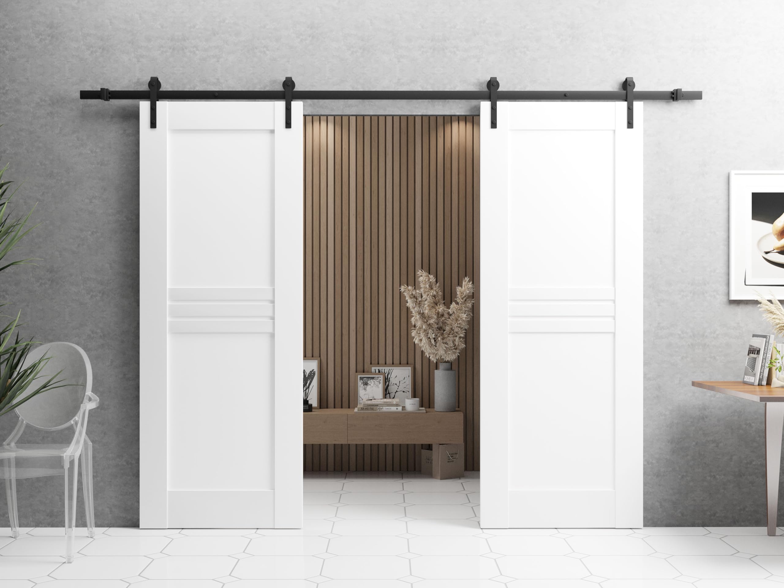 VDOMDOORS 42 x 84 Inches Slab Door Panel - Mela 7444 White Silk Modern Finished Pocket Closet Sliding Barn Door | Perfect for Bedroom, Closet & Home Office Renovation