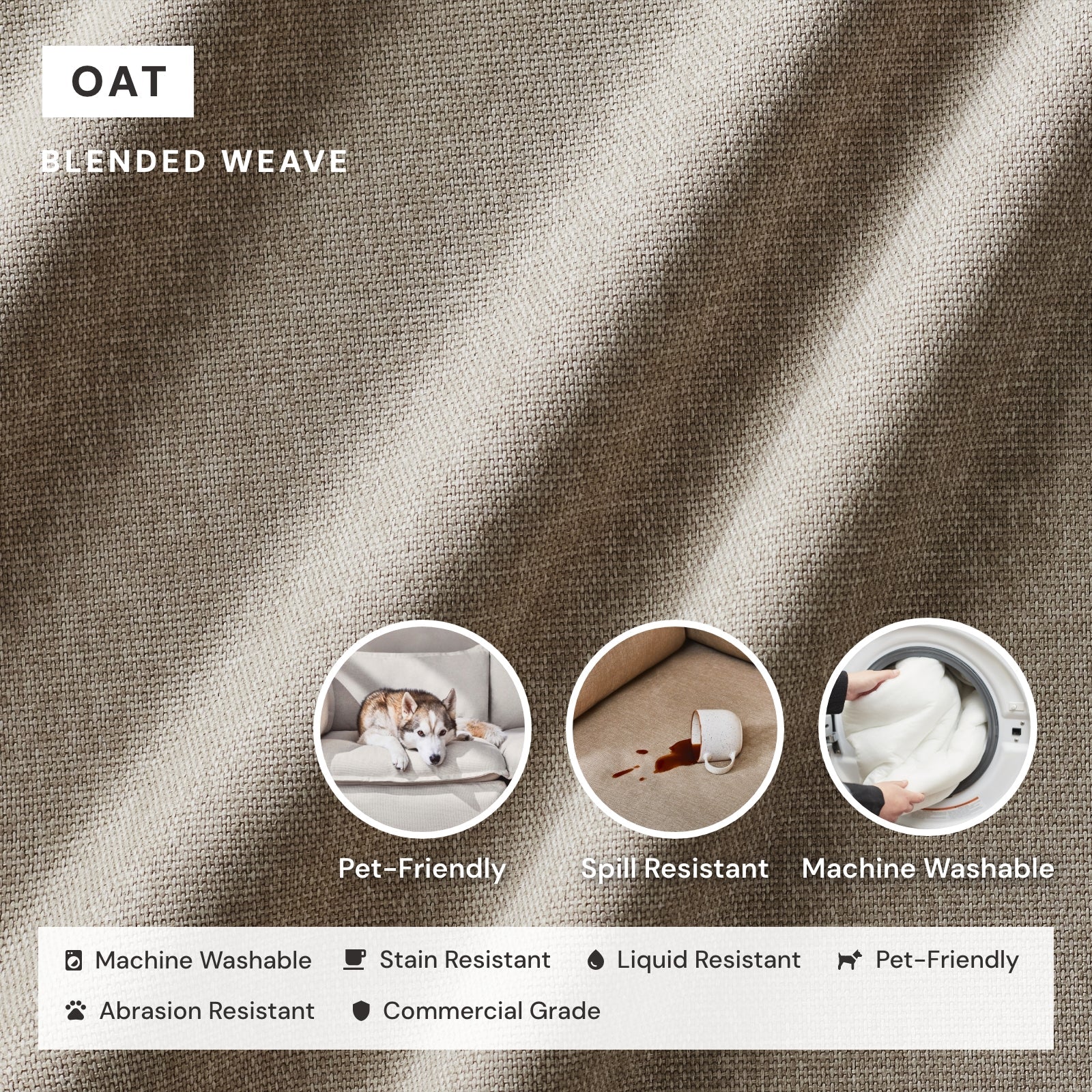 Modular Performance 3-Seater Sofa in Oat Color | Relaxed Blend Fabric | Perfect for Living Room, Lounge & Family Room Comfort