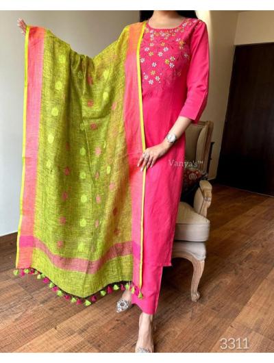 Stylish Pink Cotton Kurti, Pant & Dupatta Set for Women - 3 Piece Indian Ethnic Outfit | Perfect for Festivals, Weddings & Casual Wear