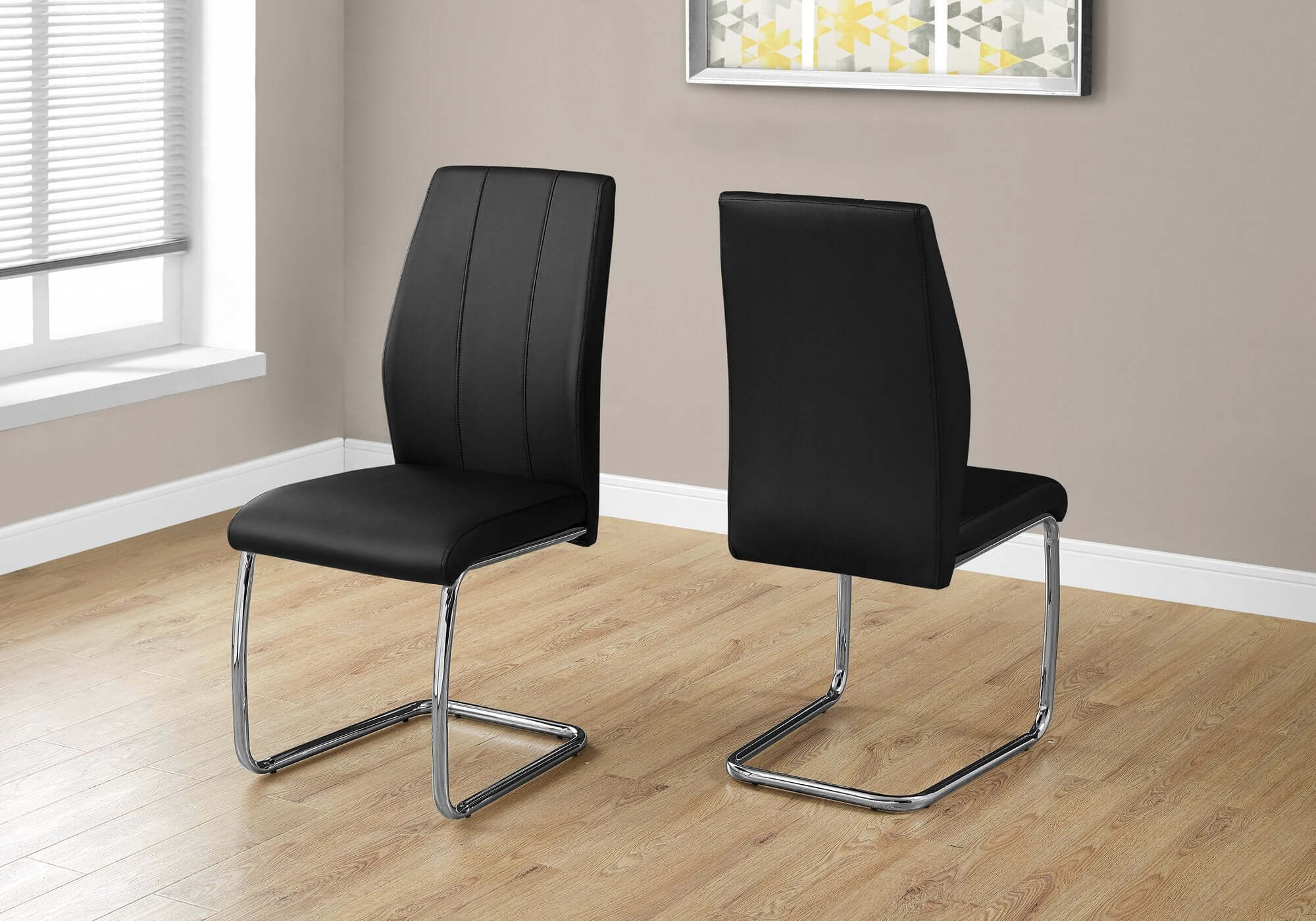 39H Black Faux Leather Dining Chairs Set of 2 - Modern PU Leather Kitchen Chairs for Dining Room, Breakfast Nook & Small Spaces