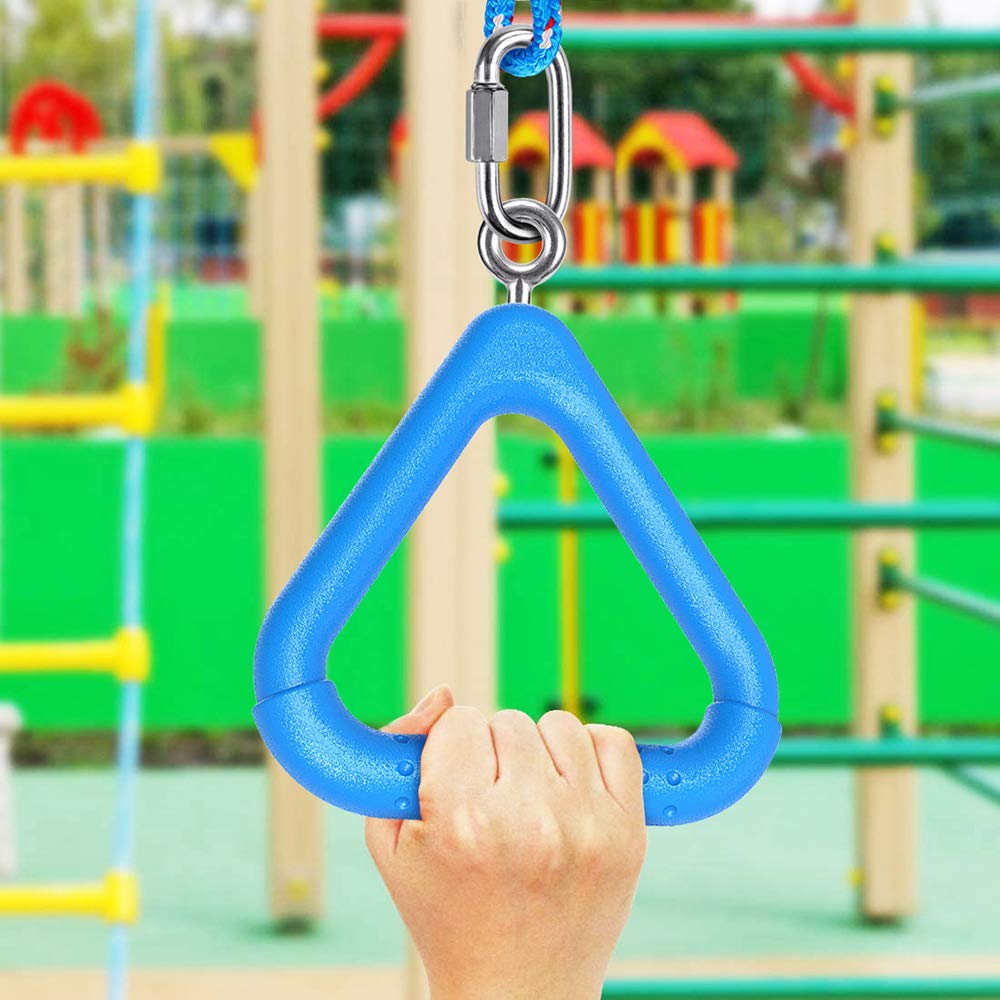 Dolibest 2-Piece Trapeze Swing Bar Rings with Carabiners - Outdoor Ninja Swing Set Accessories, Monkey Rings & Obstacle Course Toys for Kids (Blue) - Perfect for Backyard Playgrounds, Tree Swings, and Outdoor Fitness Training