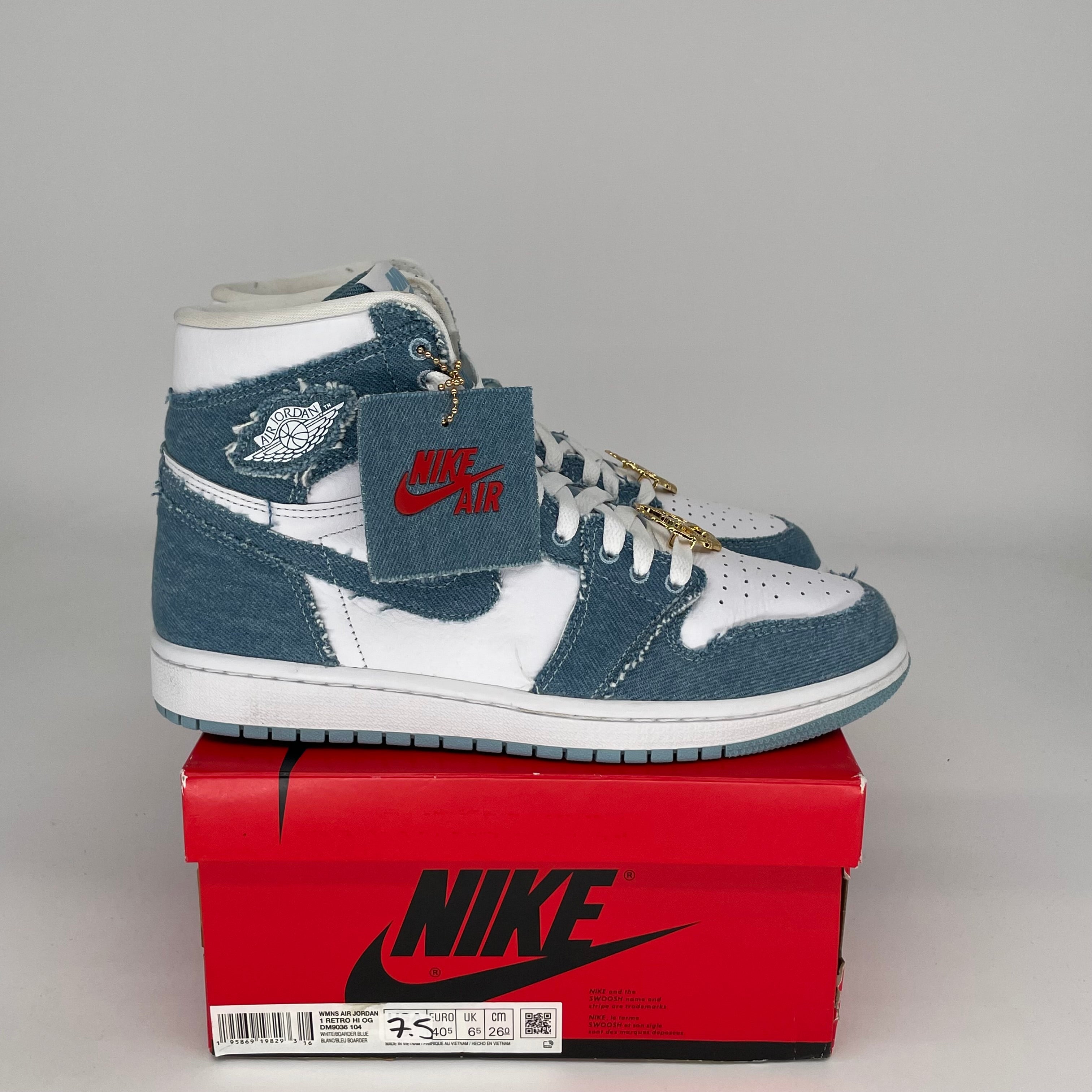 AIR JORDAN 1 DENIM Women's Sneakers - Size 7.5/9W (DM9036-104) | Retro High-Top Basketball Shoes for Women | Perfect for Casual Wear, Street Style & Sneaker Collectors