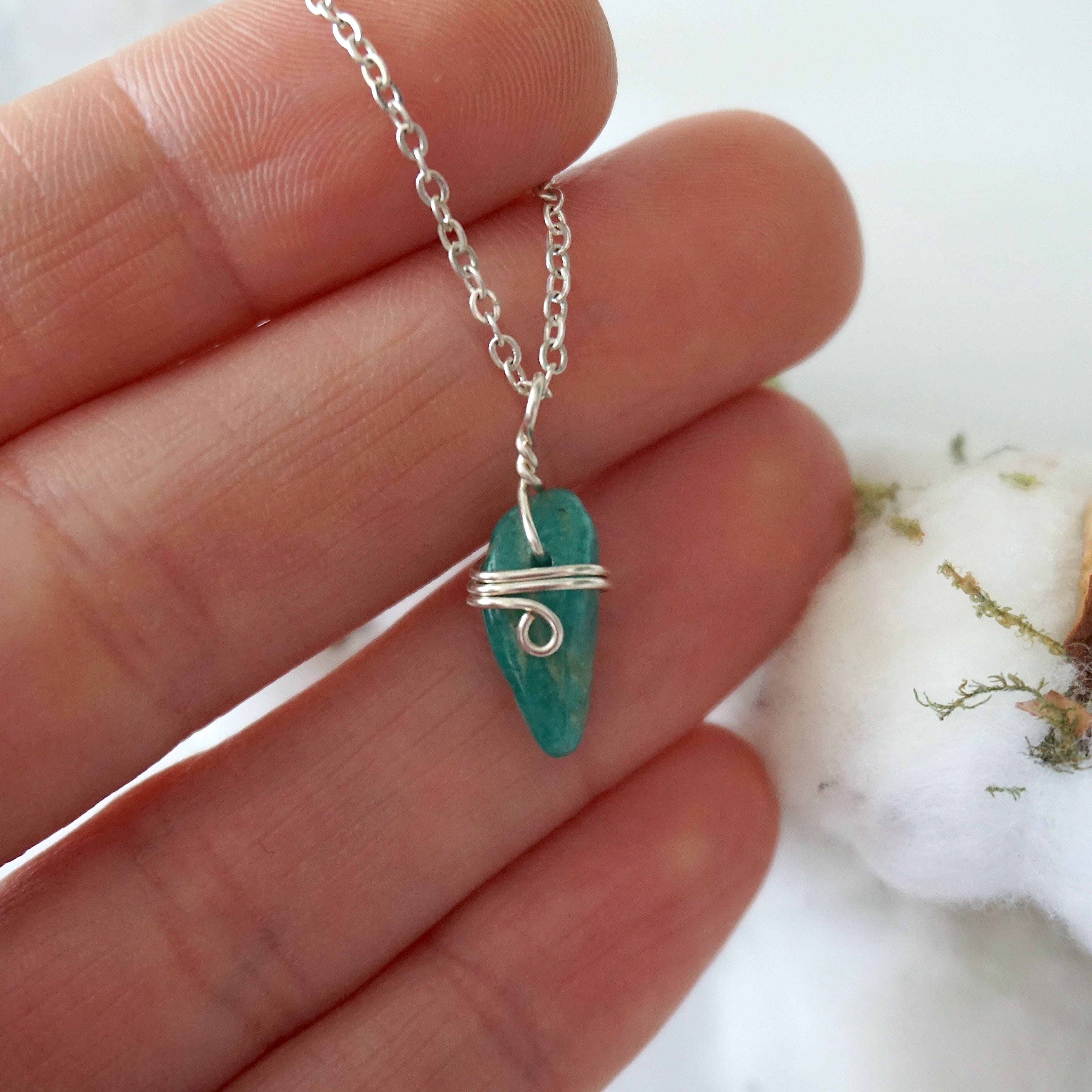 Amazonite Healing Stone Necklace - Sterling Silver Wrapped Charm Pendant for Women - Perfect for Meditation, Yoga & Spiritual Gifts