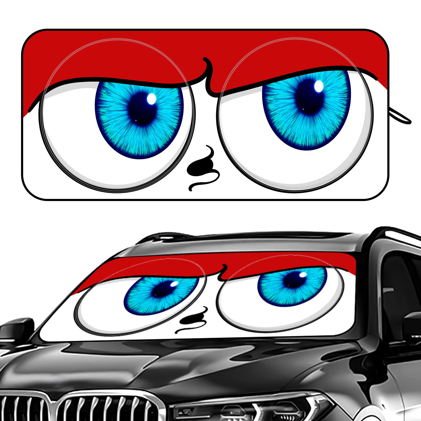 63.4 x 31.8 Inch SUV & Truck Windshield Sun Shade - Red Car Sun Visor Protector for Heat & UV Protection | Perfect for Parking, Road Trips & Summer Driving