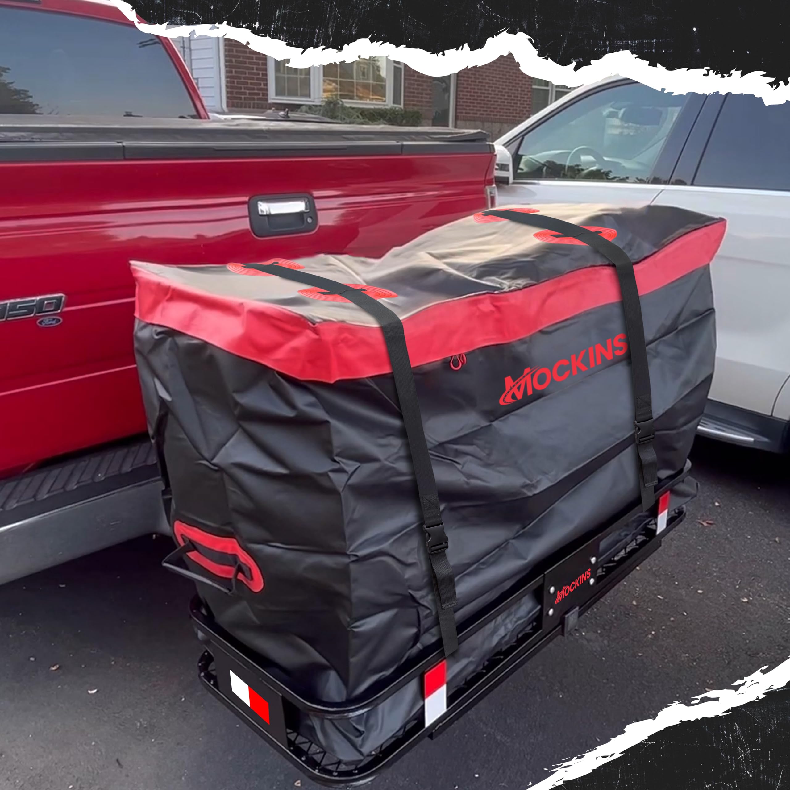 Mockins 15 Cu.Ft. Soft-Shell Trailer Hitch Cargo Carrier Bag with 4 Packing Cubes - 48x18x31 Inch Waterproof All-Weather Truck Bed Storage Bag for SUV, Pickup & Travel | Heavy-Duty Vinyl Construction with Buckle Straps & Lock | Perfect for Road Trips, Camping & Outdoor Adventures