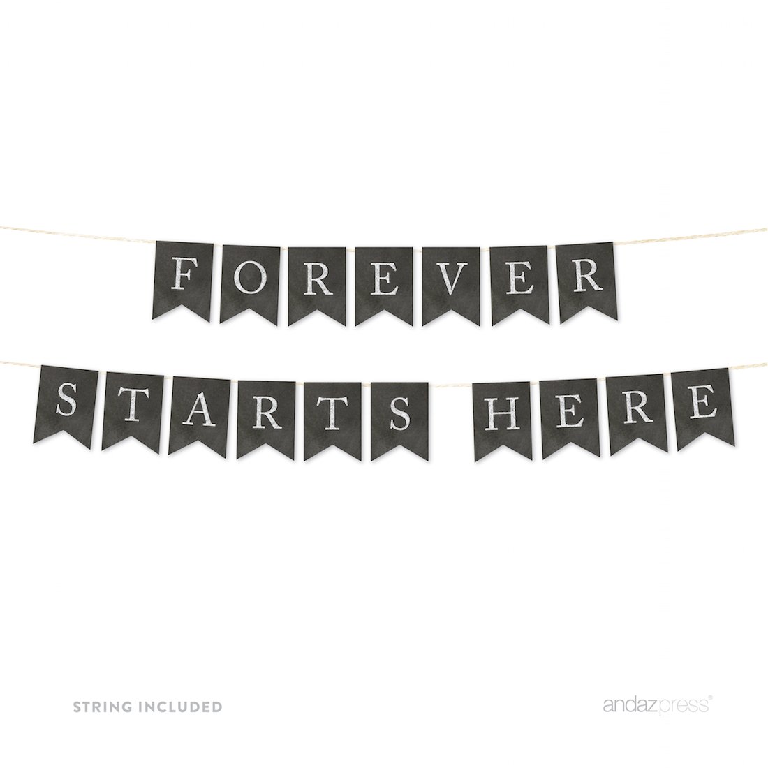 Vintage Chalkboard Wedding Bunting Banner - 4-Feet Hanging Pennant with String for 'Forever Starts Here' Decor - Perfect for Anniversary, Bridal Shower & Outdoor Party Decorations