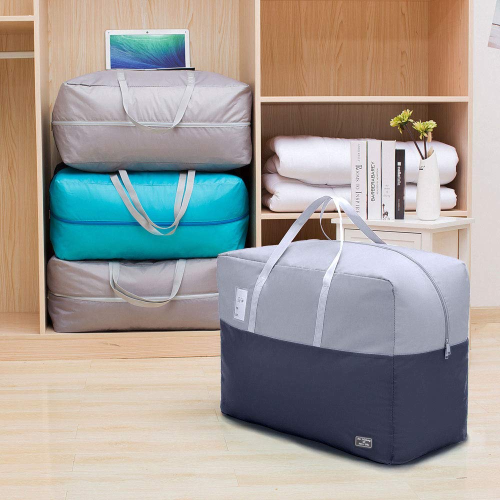 75L Large Zipper Comforter Storage Bag - Heavy Duty Blanket Organizer with Reinforced Handle - Under Bed Storage for Bedding, Clothes, Pillows (Grey) - Perfect for Seasonal Clothes Rotation & Space Saving in Dorm, Apartment or RV