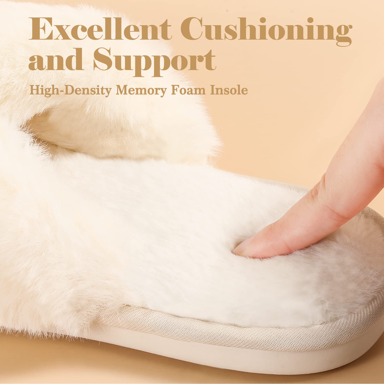 Ankis Women's Fuzzy Fluffy Slippers - 2 Pairs Cozy Soft Comfy House Shoes with Cross Band & Open Toe | Non-Slip Indoor/Outdoor Slippers for Relaxing at Home, Lounging or Quick Errands
