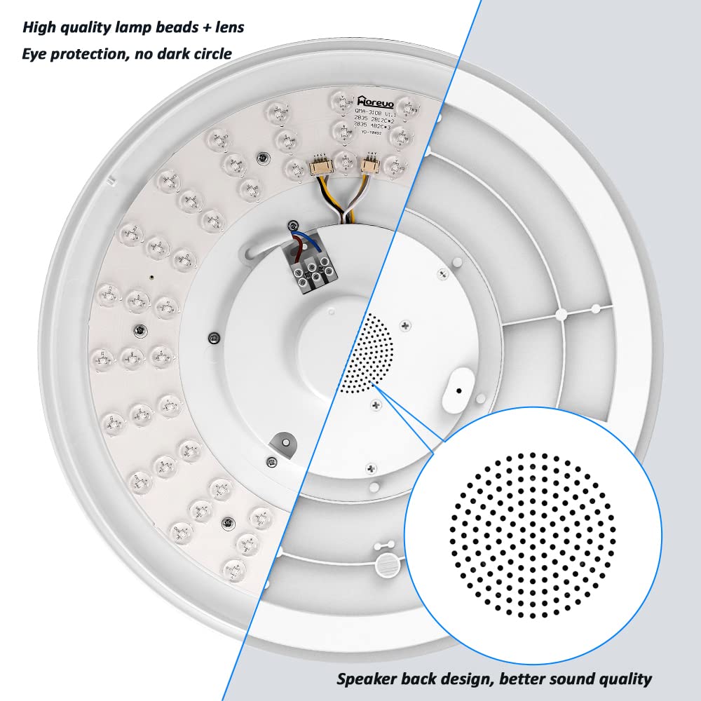 HOREVO 15-inch Smart Ceiling Light with Bluetooth Speaker, Alexa & Google Home Compatible - Modern LED Room Lighting for Bedroom, Living Room, Kitchen | Perfect for Home Entertainment & Ambient Lighting