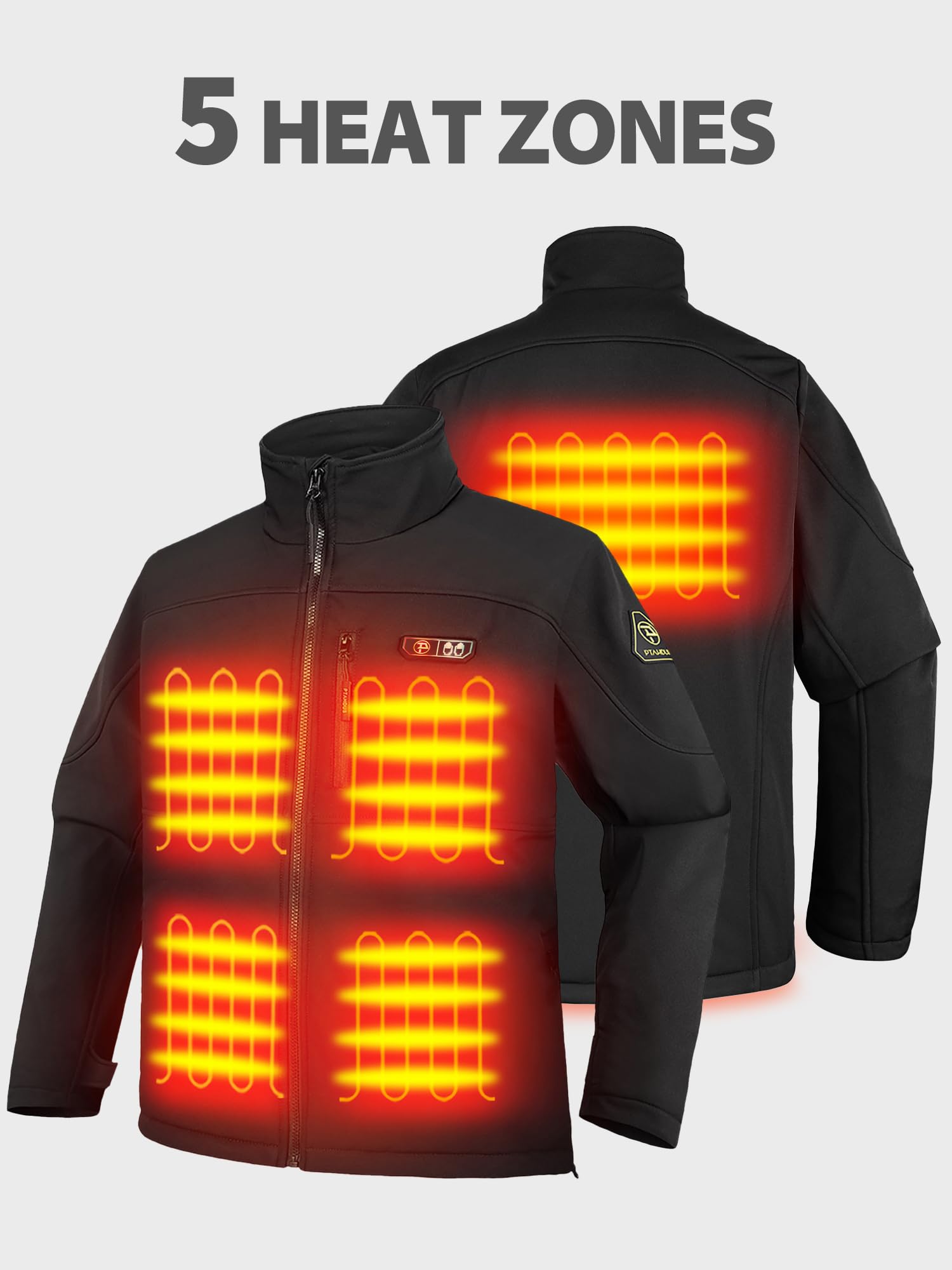 PTAHDUS Men's Heated Jacket with 5 Adjustable Heat Zones & Battery Pack - Winter Warm Jacket for Outdoor Activities, Skiing, Hiking & Work