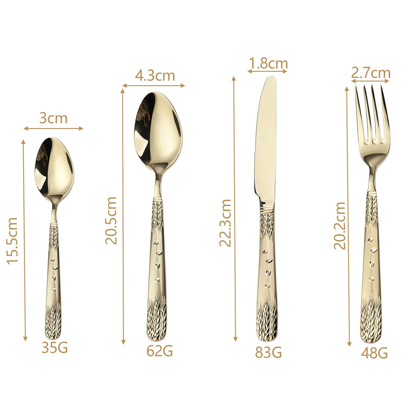 24-Piece Stainless Steel Silverware Set for 6 - Dishwasher Safe Flatware Cutlery Set with Zirconium Gold Plating (48pcs) - Perfect for Dining, Kitchen, Restaurants & Dinner Parties