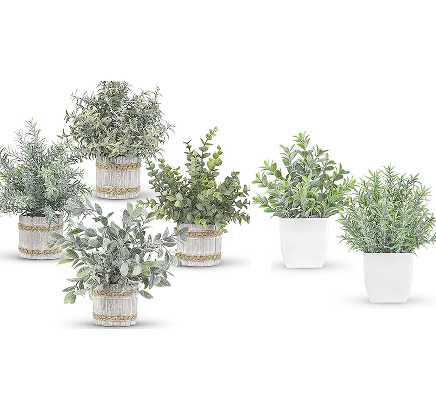 4 Pack Small Fake Plants & 2 Pack Mini Artificial Plants - Realistic Bathroom, Farmhouse, Office & Home Decor for Indoor Spaces | Perfect for Shelves, Desks, Tables & Windowsills