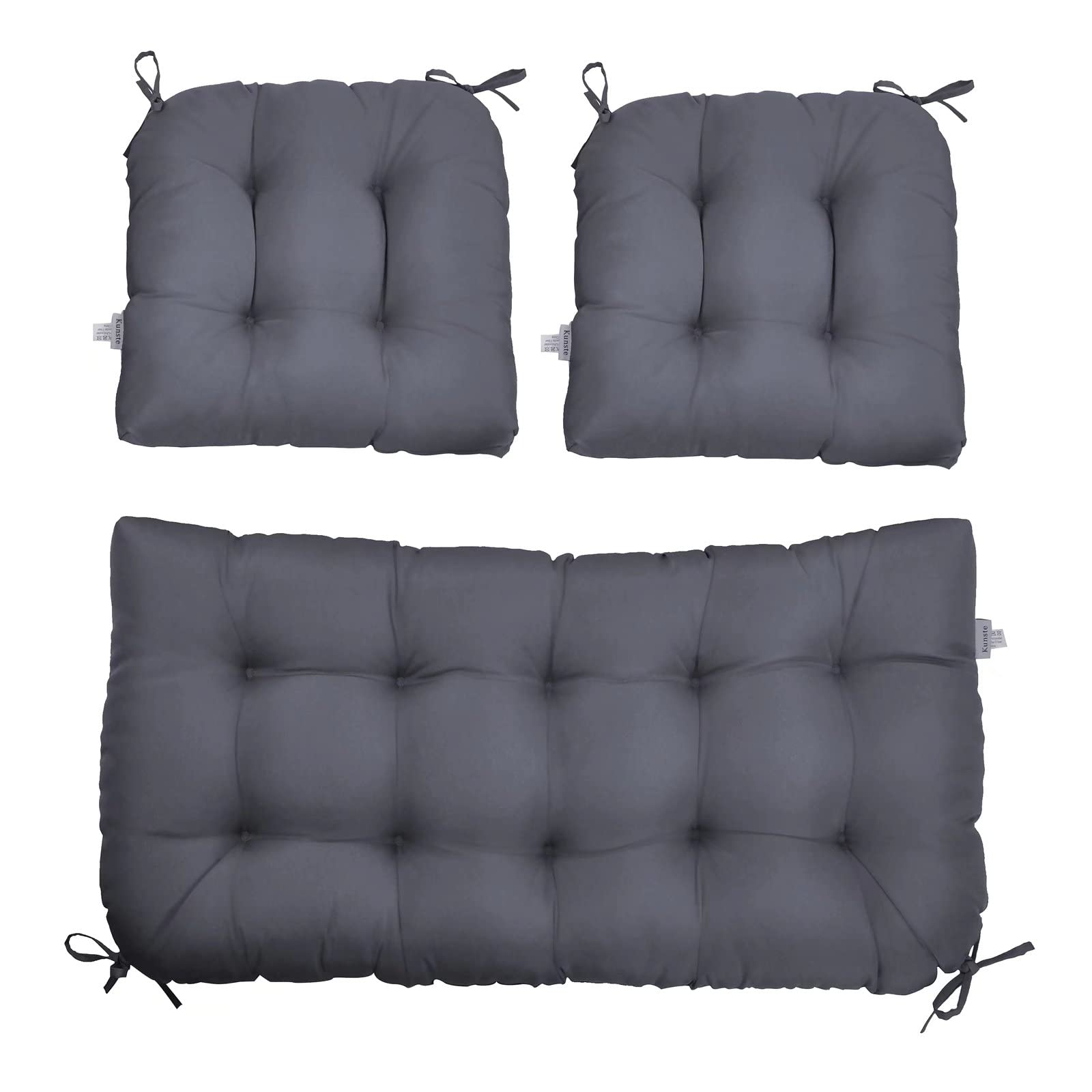Premium Tufted Wicker Settee Bench Cushion Set - 1 Loveseat & 2 Seat Cushions for Indoor/Outdoor Patio Furniture - Waterproof & UV Resistant - Modern Grey - Perfect for Garden, Poolside & Backyard Relaxation