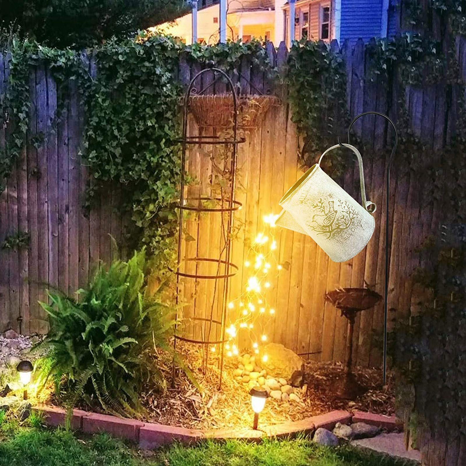 **Waterproof LED Watering Can Garden Lights - Outdoor Waterfall Flash Lights for Patio, Yard, Lawn & Pathway Decor - White Solar Stake Lights (Perfect for Garden Art, Landscape Lighting & Evening Ambiance)**