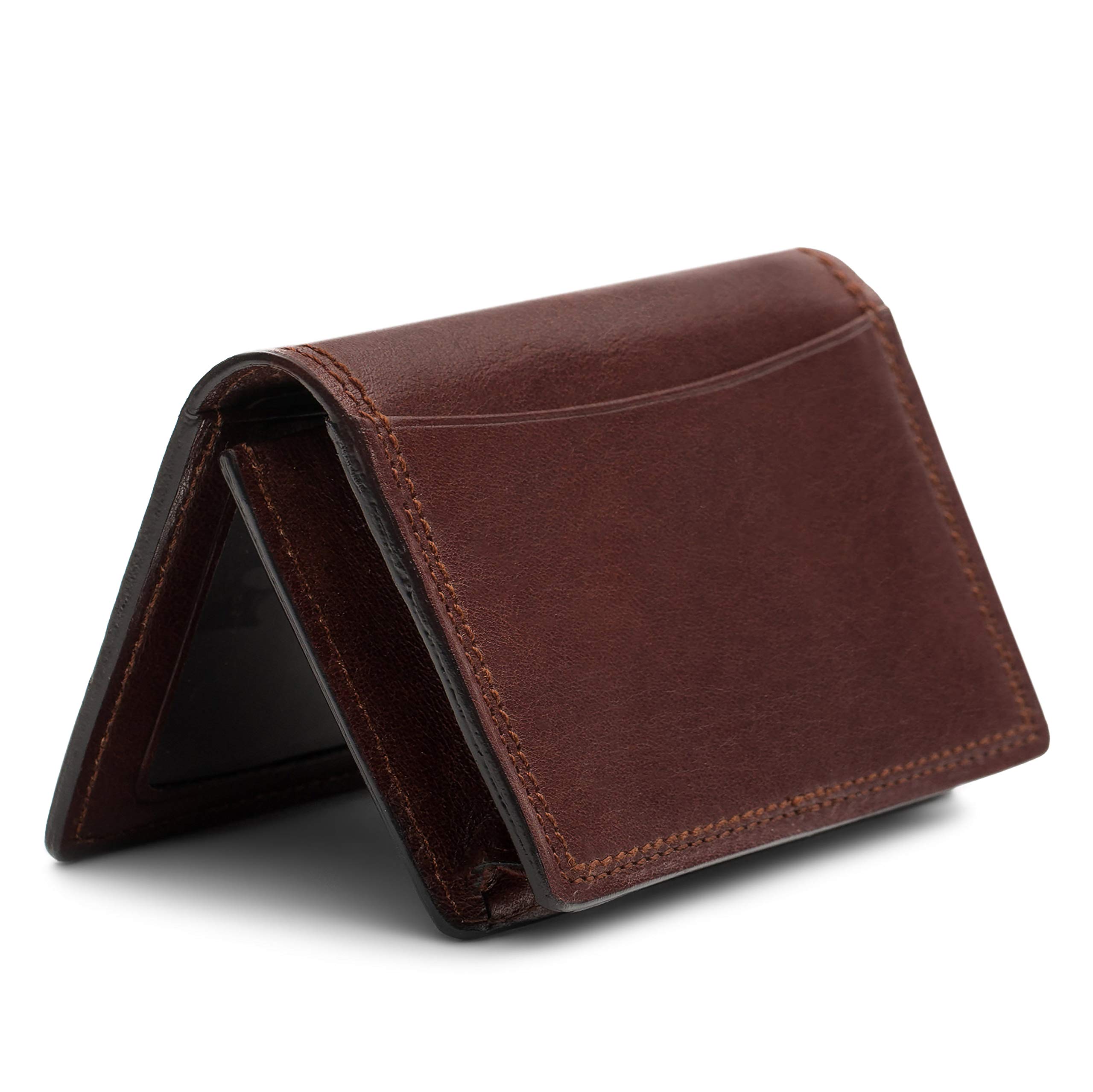 Bosca Men's Genuine Leather Wallet - Slim Bifold Card Holder with ID Window & 2 Pockets, Dark Brown - Perfect for Everyday Carry & Business Travel