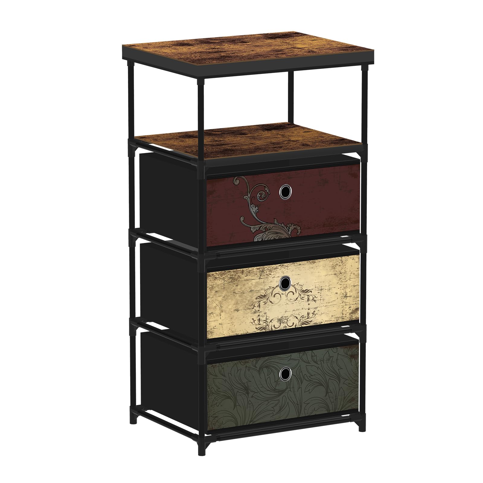 3-Drawer Fabric Storage Dresser with Shelves - Nightstand, Small Dresser for Bedroom, Living Room, Nursery & Dorm | Space-Saving Organizer for Clothes, Books & Essentials