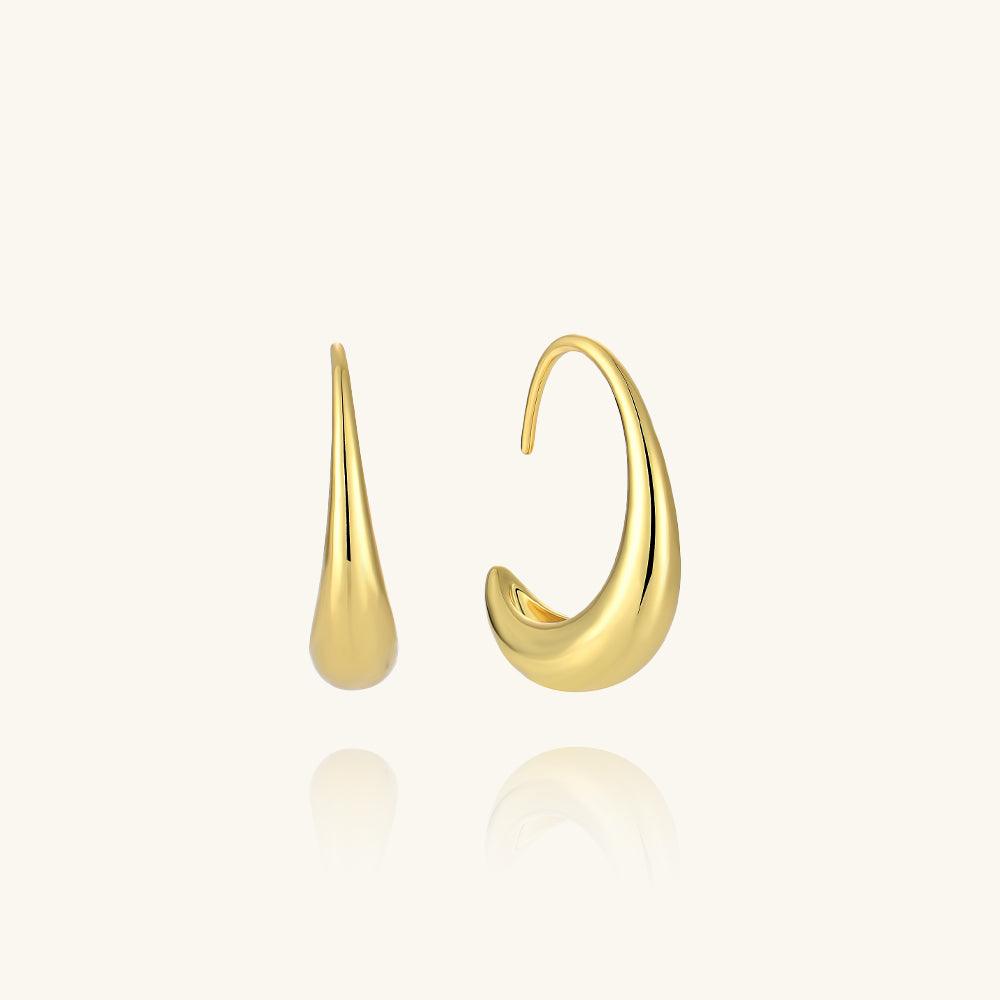 Golden Waterdrop Hoop Earrings for Women - 14K Gold Plated Dangle Earrings - Elegant Drop Earrings for Party, Wedding & Everyday Wear