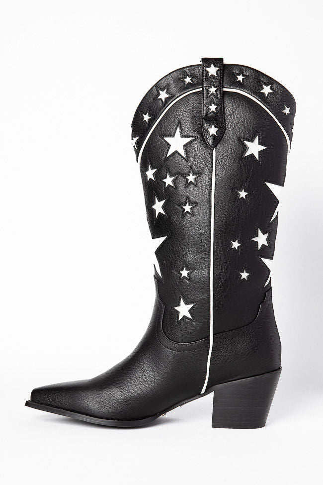 Dollie Black and White Star Print Ankle Boots for Women - Stylish & Comfortable - Perfect for Casual Outfits, Parties, and Everyday Wear