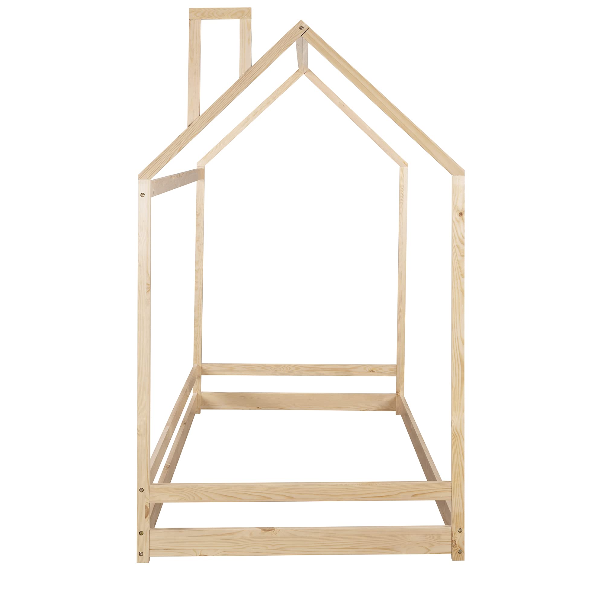 **Kids House Bed Twin Size with Roof - Wooden Bed Frame for Toddlers, Teens, Boys & Girls - Easy Assembly (Natural) - Perfect for Bedrooms, Playrooms & Sleepovers**