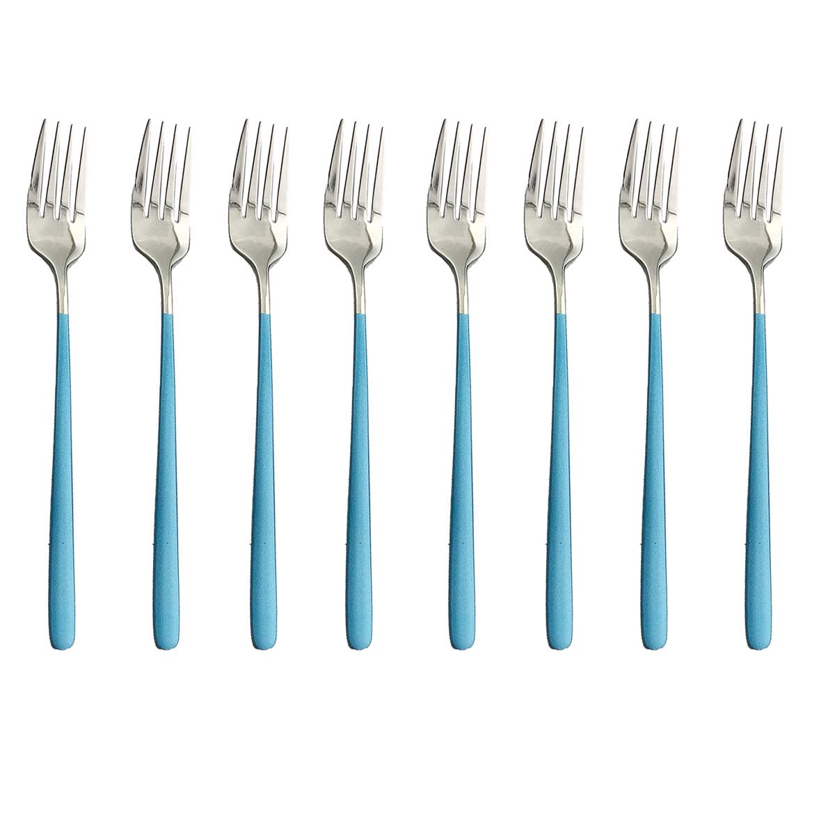 8-Piece Stainless Steel Dinner Forks Set - 304 Mirror Polished, Dishwasher Safe, 8.5 Inch Elegant Blue Handle Cutlery for Formal Dining, Parties & Everyday Use