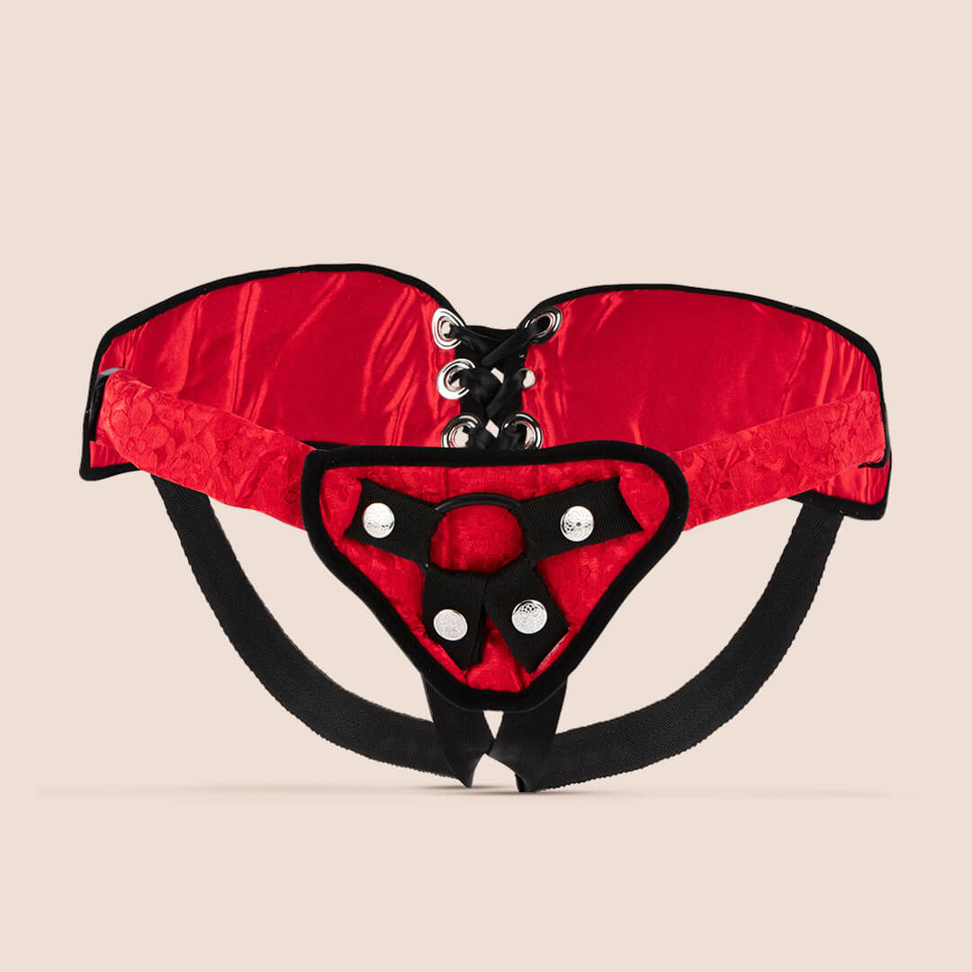 Sportsheets Sunrise Lace Corsette Strap-On Harness with Bullet Pocket - Sexy Lingerie for Couples Play & BDSM Roleplay