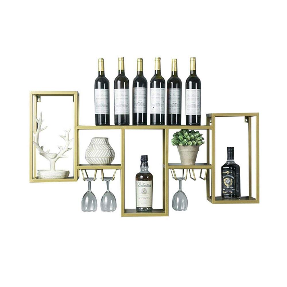 Stylish Gold Metal Wall-Mounted Wine Rack with Goblet Holder - Modern Home Bar Decor for Kitchen, Dining Room & Living Room - Perfect for Wine Storage & Display in Small Spaces