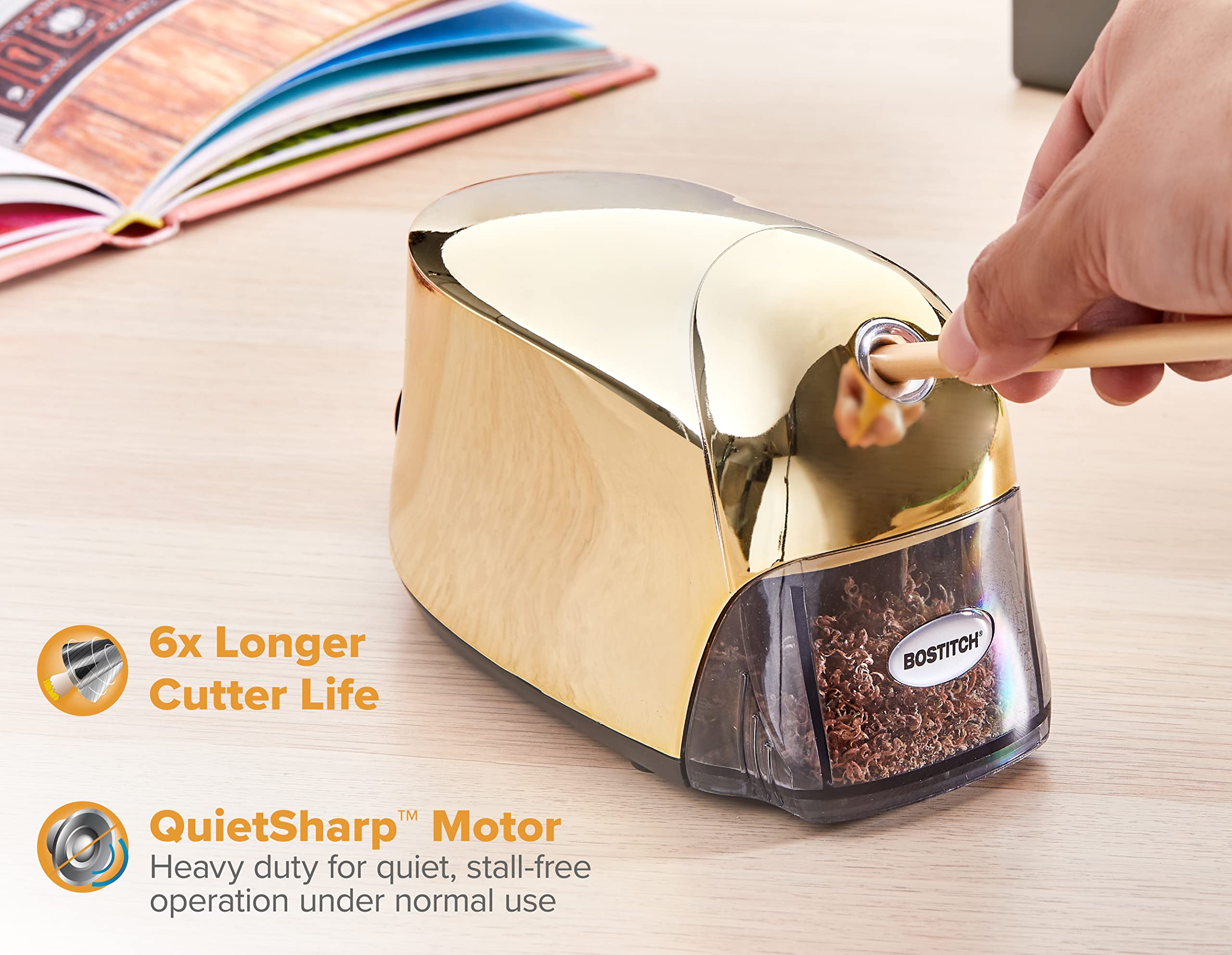 Bostitch Heavy Duty Electric Pencil Sharpener - Fast & Quiet Sharpening, 6X Longer Blade Life, Works with Colored Pencils - Perfect for Office, School, and Home Use (Black)