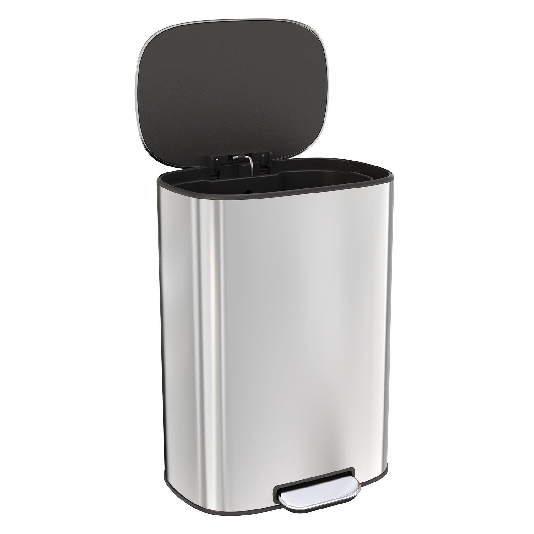 13 Gallon 50L Stainless Steel Step Trash Can with Soft Close Lid - Hands-Free Foot Pedal Kitchen Garbage Bin for Home, Office & Restaurant Use