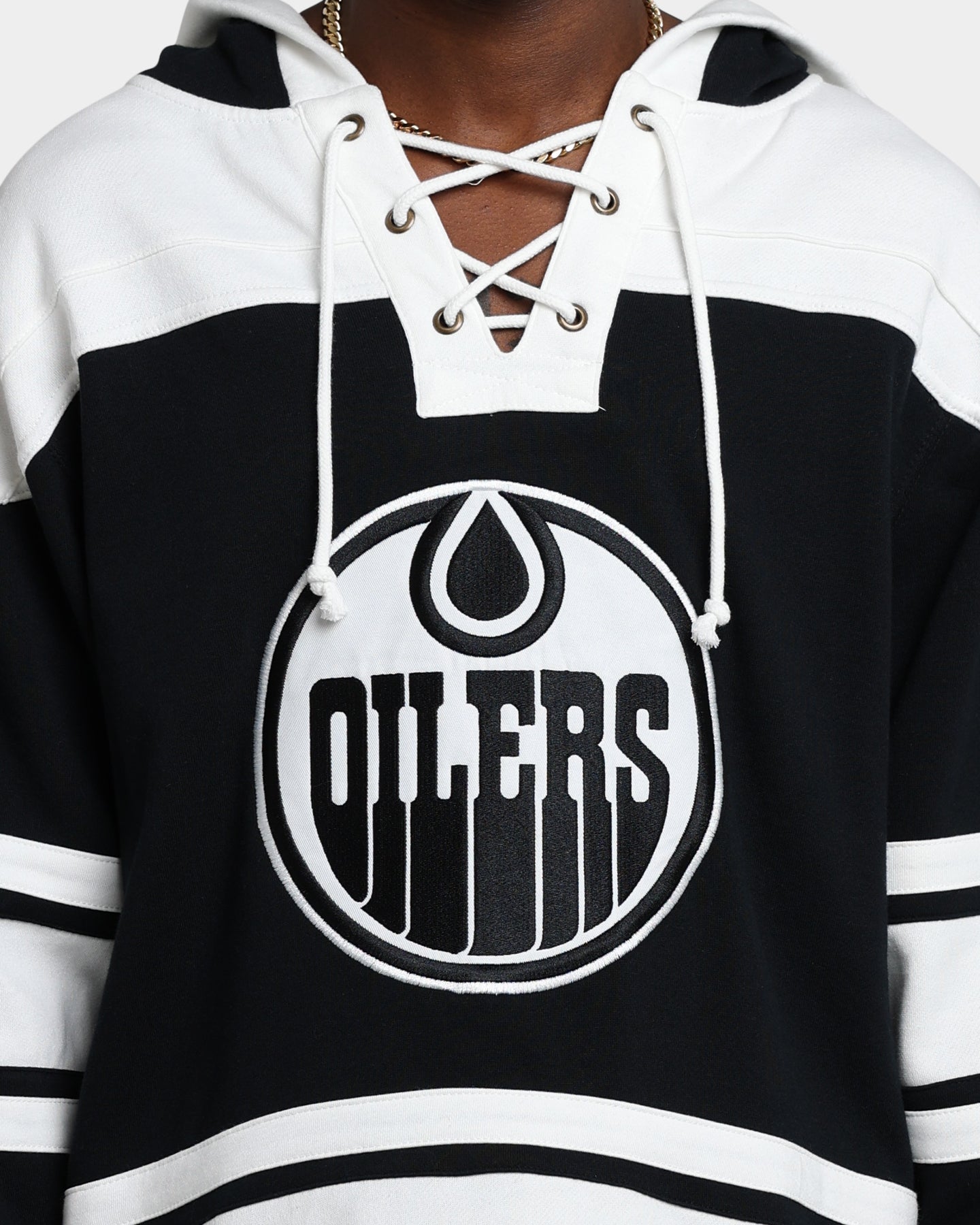 47 Brand Edmonton Oilers Superior Lacer Hoodie - Jet Black NHL Hockey Fan Apparel for Men & Women - Perfect for Game Day, Tailgating, and Casual Wear
