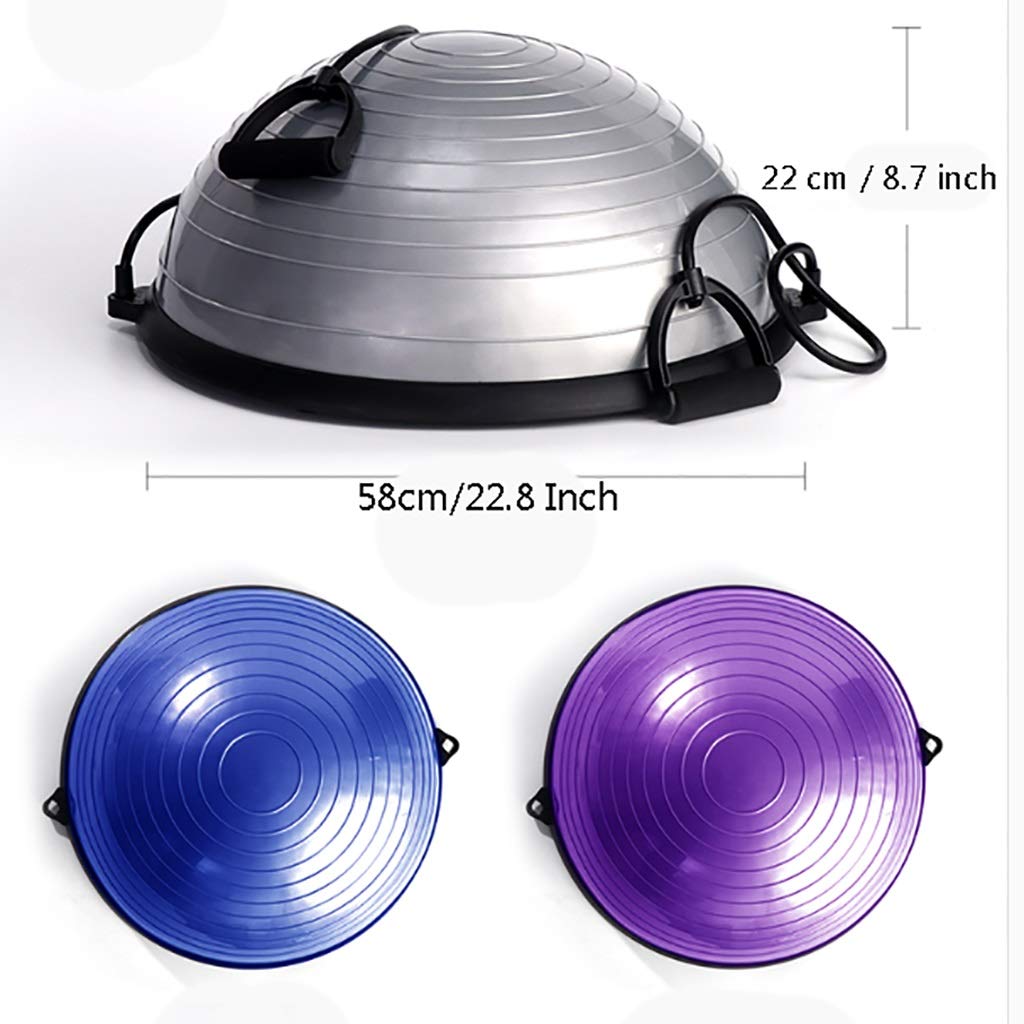 Premium SH-PH Yoga Balance Ball - 22.8 Inch Half Ball Stability Trainer with 2 Resistance Bands for Core Strength, Home Workout & Gym Fitness - Ideal for Yoga, Pilates & Physical Therapy (Blue)