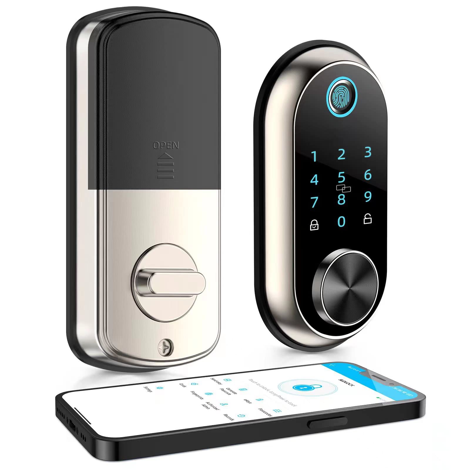 Brushed Nickel Entry Door Lock Set with Deadbolt & Strike Plate – Keyless Smart Lock for Home Security (Black Handle) – Perfect for Front Doors, Apartments & Offices