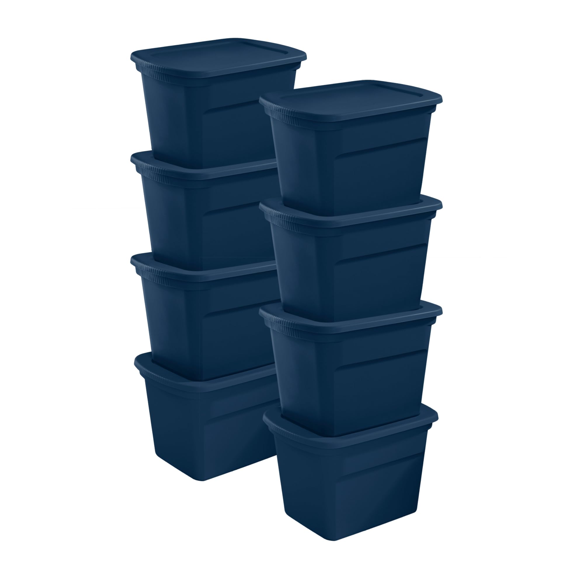 Sterilite 8-Pack 18 Gallon Plastic Storage Bins with Lids, Durable Stackable Tote Containers in Marine Blue - Perfect for Home Organization, Garage Storage & Moving Supplies