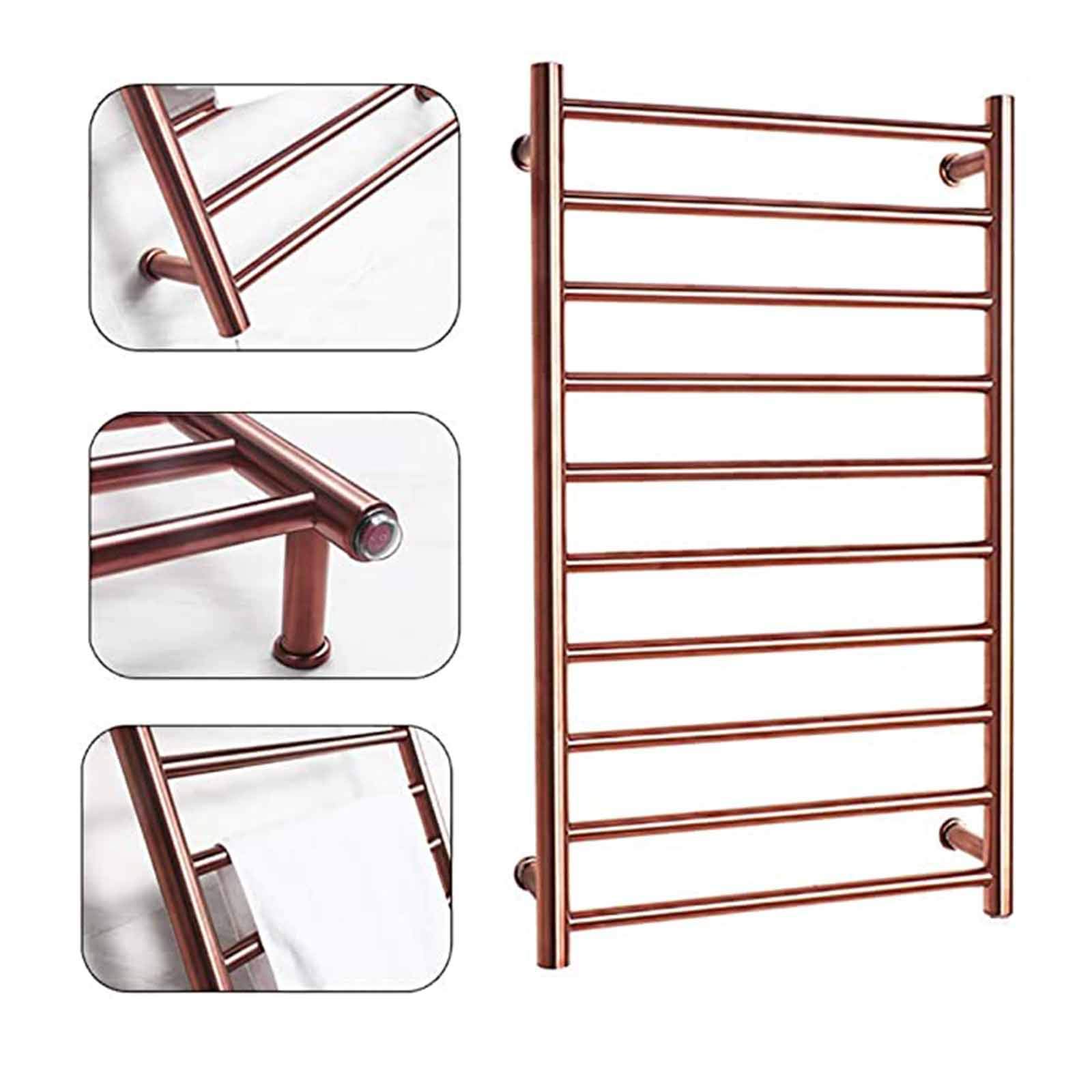 APUM Heated Towel Rack - 88W Energy Efficient Wall Mounted Electric Towel Warmer with Timer, 304 Stainless Steel Bathroom Heated Towel Rail (Rose Gold, Hardwired) - Perfect for Spa-Like Luxury in Bathrooms, Hotels & Gyms