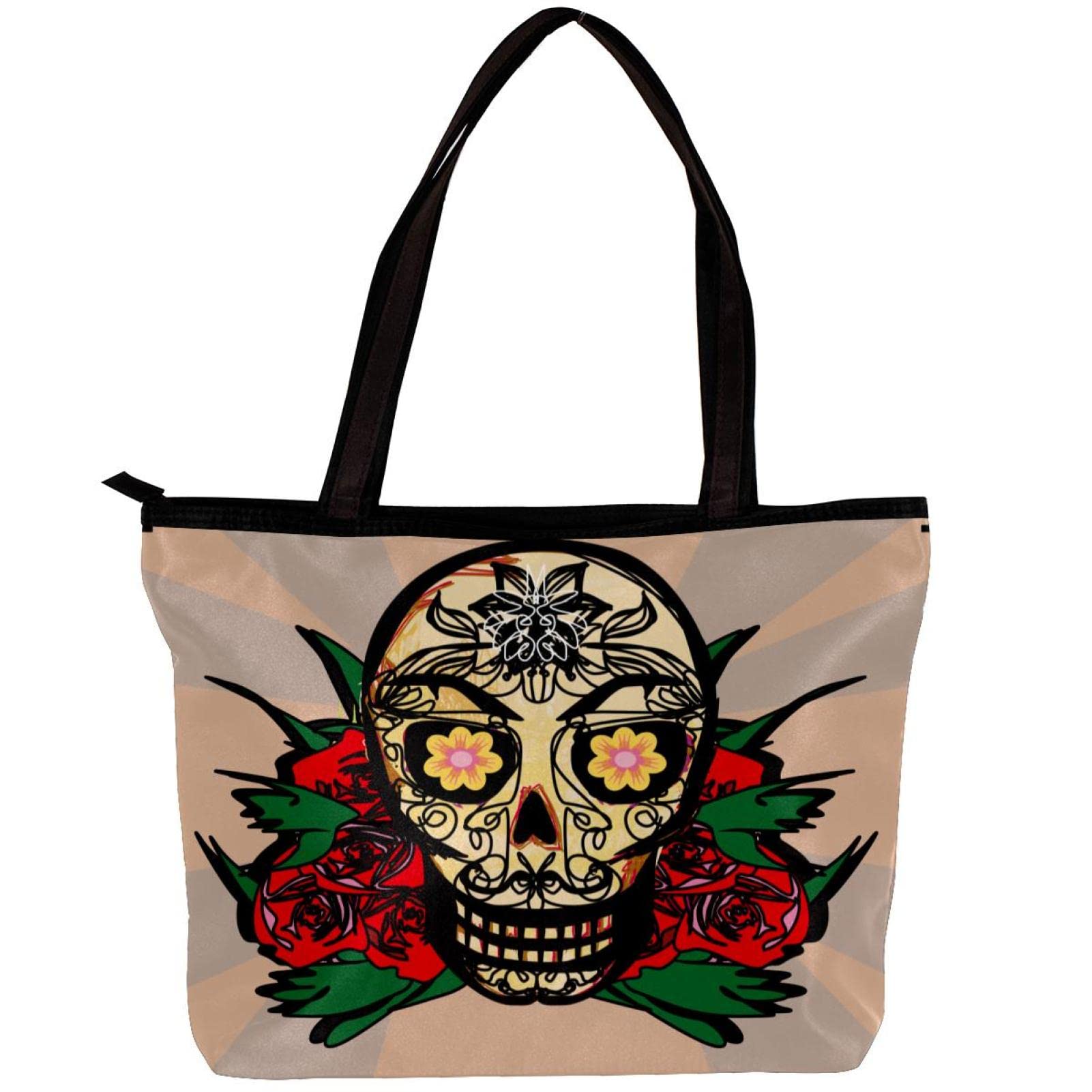 Stylish Skull Print Tote Bag for Women - Durable Shoulder Handbag with Inner Pouch - Perfect for Shopping, Travel & Daily Use