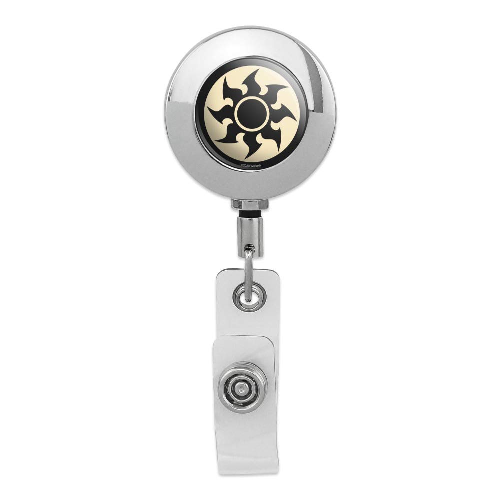 Premium Metal Chrome Magic: The Gathering White Mana Symbol Retractable ID Badge Reel - Perfect for Gaming Conventions, Cosplay & Work Security Accessories
