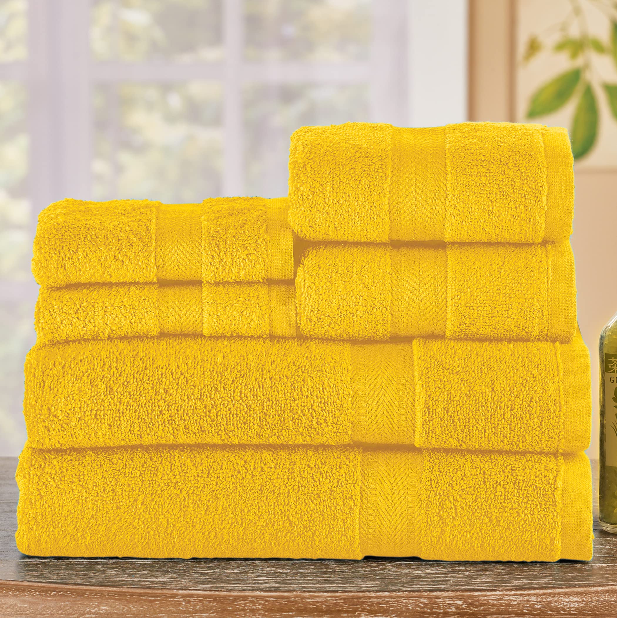 Collections Etc Zero Twist Bath Towel Set - 6-Piece Soft & Absorbent Yellow Towels for Spa, Bathroom & Pool Use