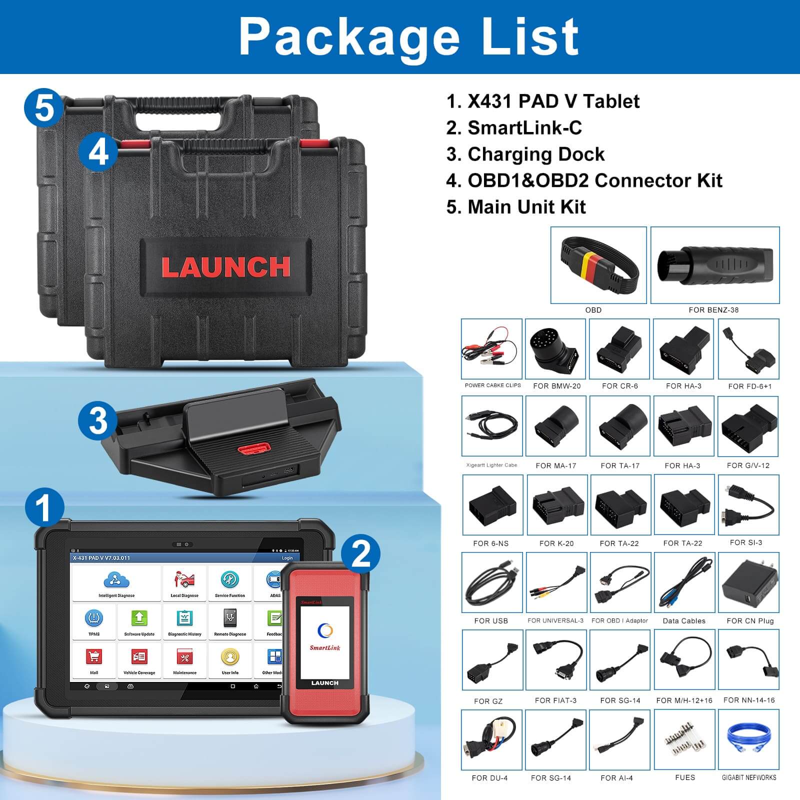 LAUNCH X431 PAD V Elite Smartlink ECU Coding CAN FD OBD2 Scanner - Professional Automotive Diagnostic Tool for Mechanics & DIY Car Repair | Perfect for Engine Diagnostics, Fault Code Reading & Vehicle Maintenance