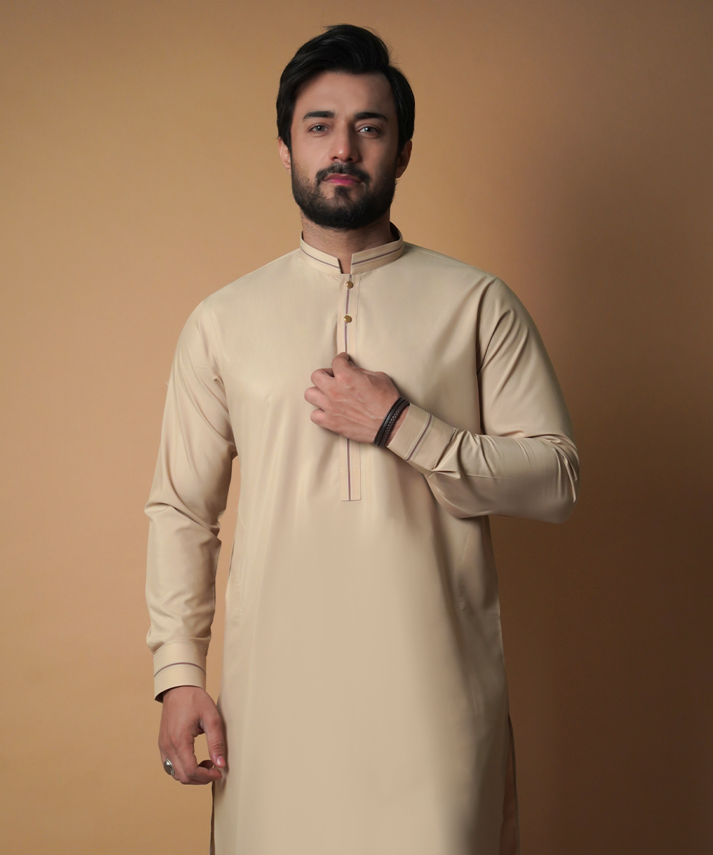 Stylish Beige & Light Gold Kurta Pants Set for Women | Comfortable Ethnic Wear for Festivals, Parties & Casual Outings