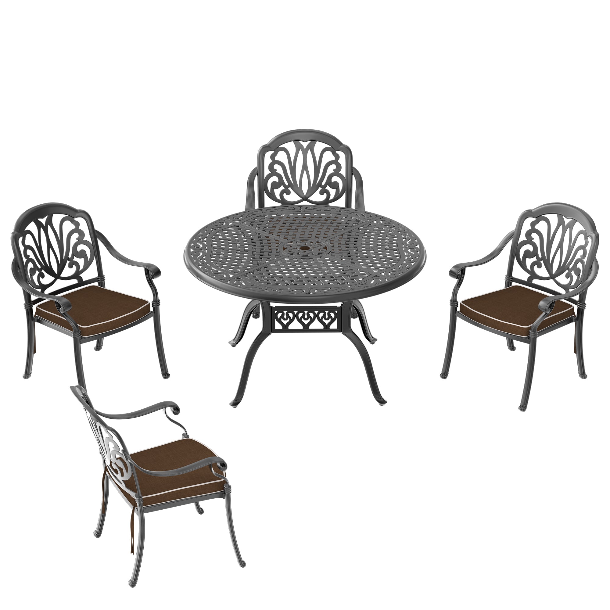 5-Piece Cast Aluminum Patio Furniture Set with Cushions (Random Colors) - Durable Outdoor Seating for Garden, Poolside & Backyard Relaxation