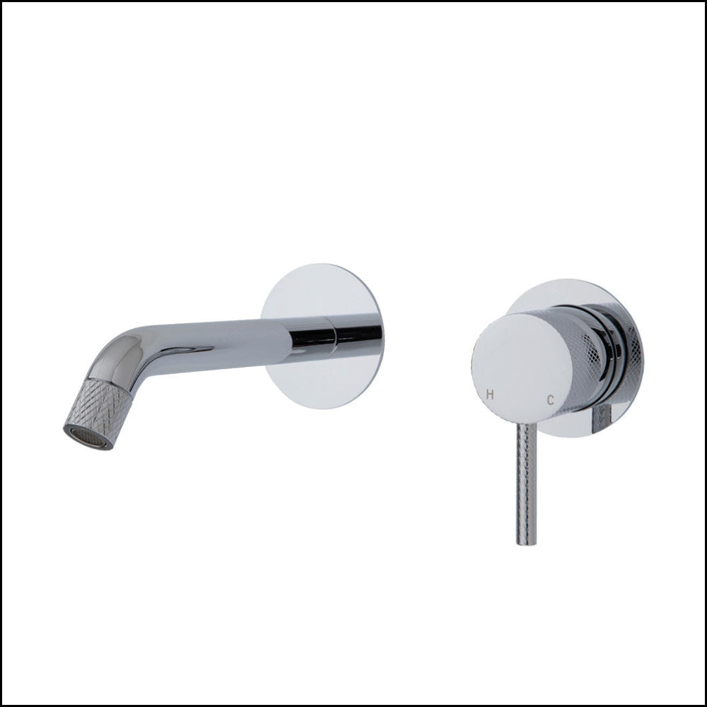 FIENZA Chrome Axle Wall Mounted Basin & Bath Mixer Set with Small Round Plates - 160mm Outlet (Model 231104) - Perfect for Modern Bathrooms & Spa-Like Showers