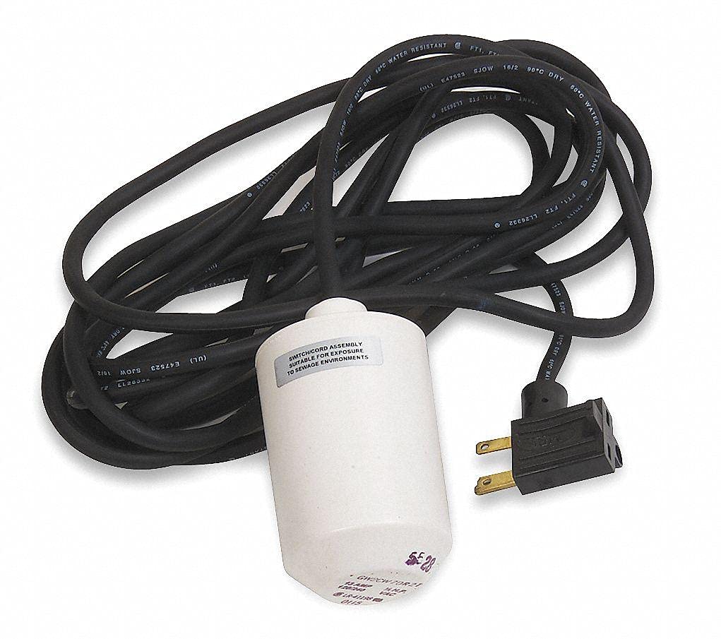 Dayton Tether Float Switch - Mechanical Normally Closed (NC) Switch Type 3BY78 - Ideal for Water Tank Level Control, Sump Pumps, and Liquid Monitoring Systems