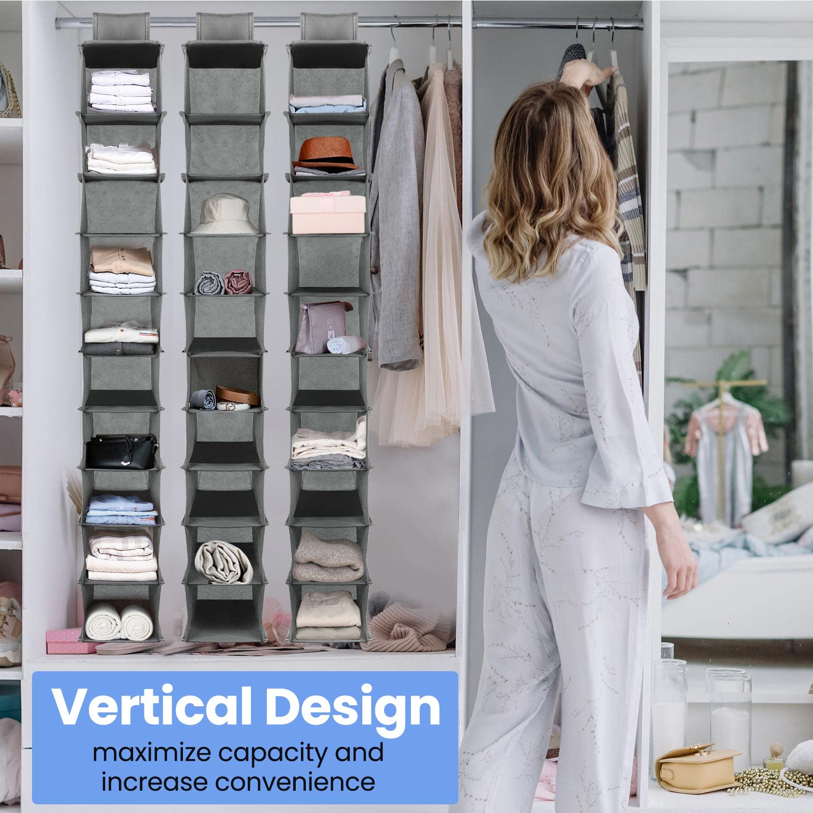4 Pack Hanging Shoe Organizer - 10 Shelf Space Saving Closet Storage for Shoes, Hats, Purses & Handbags | Perfect for Bedroom, Closet & Dorm Organization