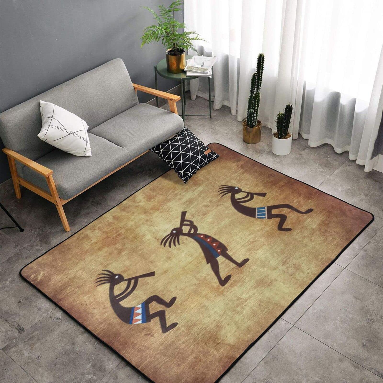 Southwestern Native American Washable Area Rugs - 5x6 Ft Soft Non-Skid Large Floor Carpet with African Ethnic Patterns for Living Room, Bedroom, Kids Room | Perfect for Boho Home Decor and Cozy Spaces