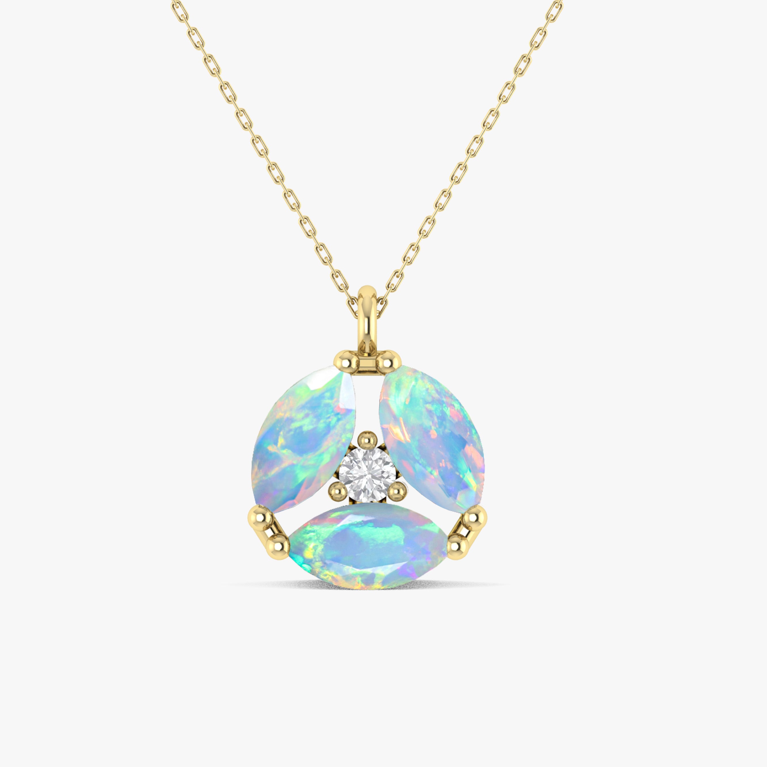 Exquisite Fire White Opal Three Stone Round Pendant Necklace for Women | Elegant Jewelry Gift for Anniversary, Birthday & Special Occasions | Perfect for Evening Parties, Weddings & Date Nights