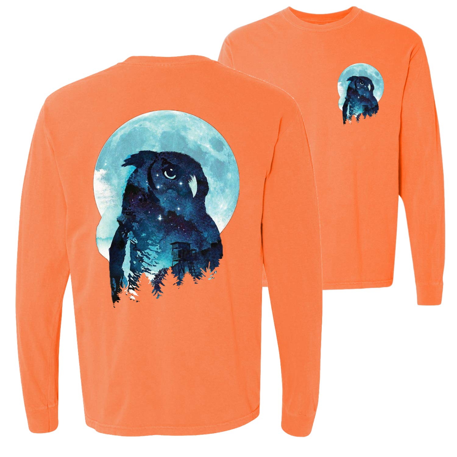 Vintage Washed Long Sleeve T-Shirt for Animal Lovers - Owl Print Winter Beach Graphic Tee - Cozy Casual Wear for Night Owls & Nature Enthusiasts | Perfect for Cold Weather Outings, Camping Trips & Relaxing Evenings