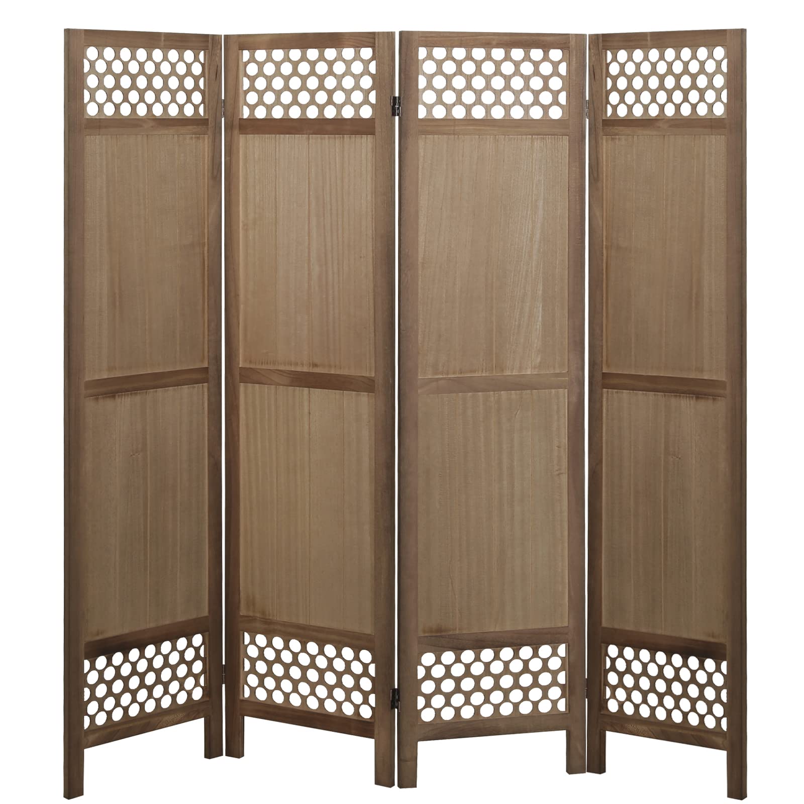 ECOMEX 4 Panel Room Divider - Light Brown Folding Privacy Screen for Bedroom, Office & Home | Freestanding Partition for Video Conferencing, Studio, Restaurant & Terrace | Space Separator & Decorative Room Divider