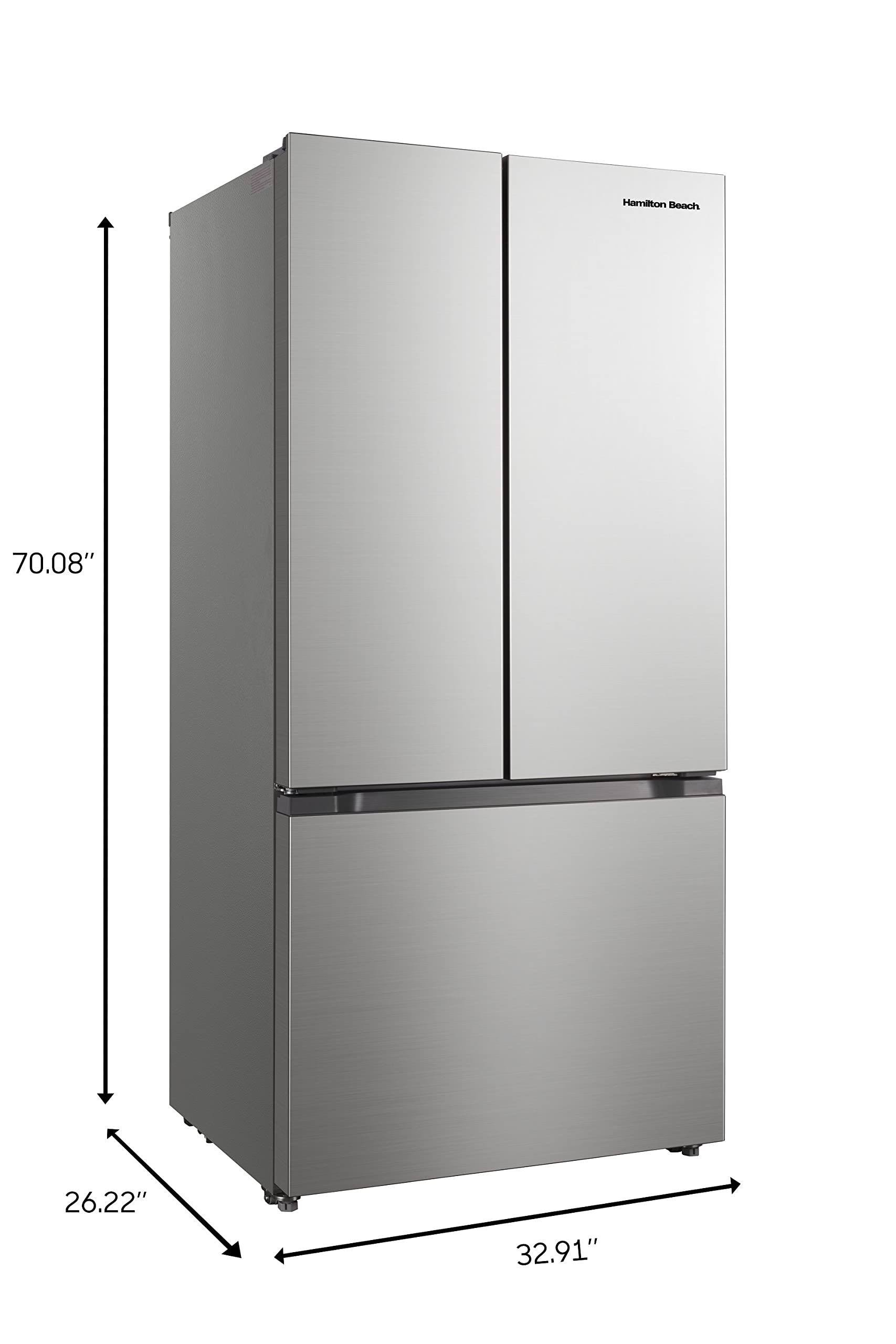 Hamilton Beach HBF1662 16.6 cu ft Stainless Steel French Door Refrigerator with Freezer Drawer - Full Size Counter Depth Design for Modern Kitchens & Open Floor Plans