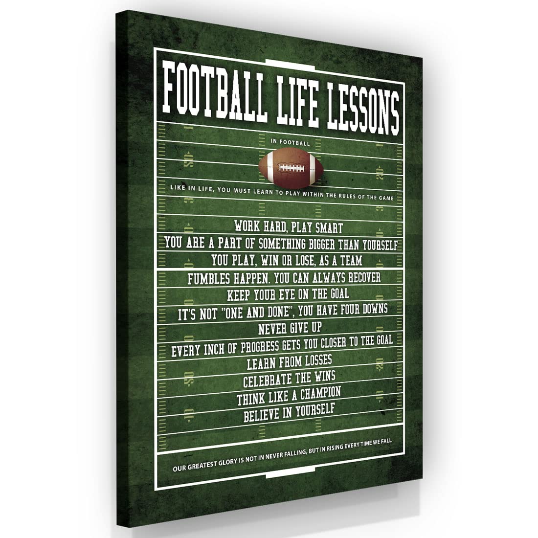 Football Life Lessons Wall Art - Motivational Sports Quote Canvas for Football Lovers - Player Room Decor & Success Rules Artwork - Perfect for Sports Gym, Teen & Kids Bedroom Inspiration (36”x24”) - Ideal for Game Rooms, Locker Room Decor & Football Fan Gifts