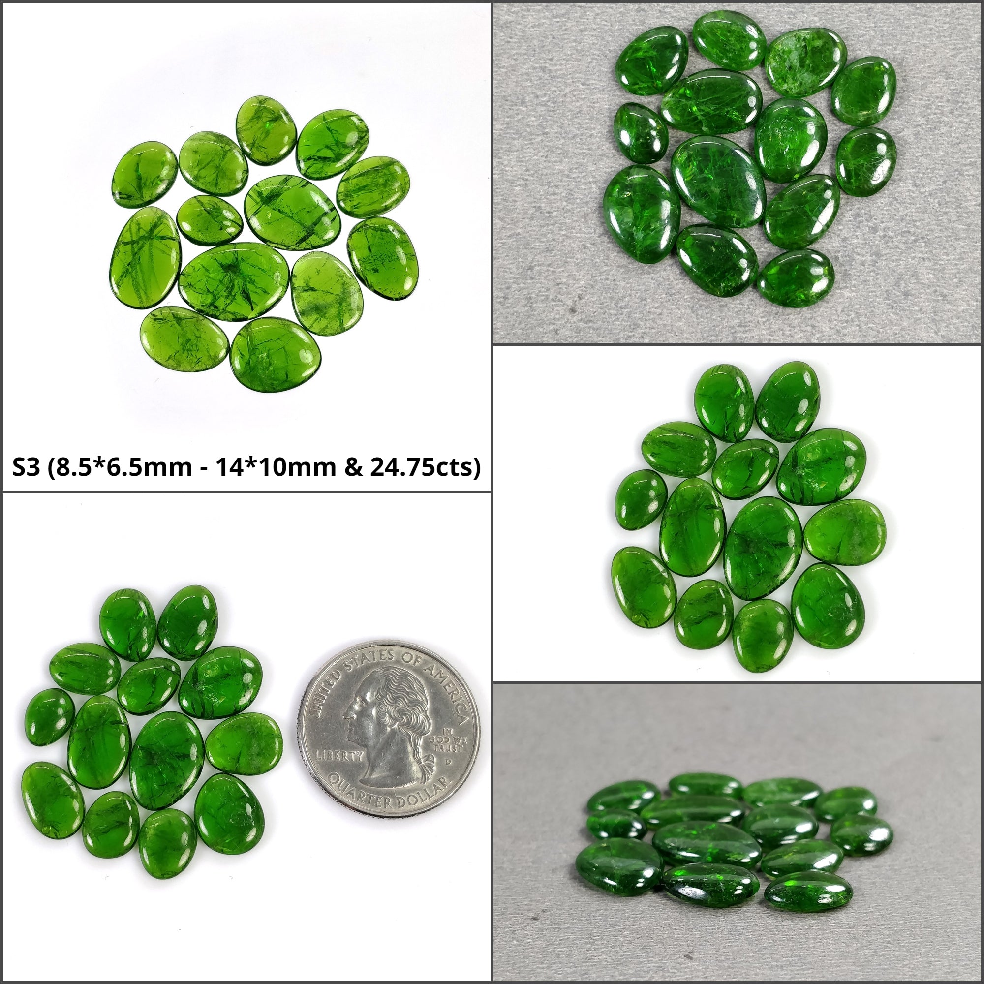Natural Chrome Diopside Gemstone Cabochon - Green Diopside Rough Shape Cabochon Lot (7pcs, 10pcs, 11pcs, 12pcs, 13pcs) for Jewelry Making, Wire Wrapping & Crystal Healing
